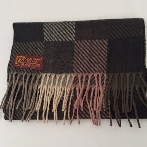 V. Fraas Vintage Cashmink Checkered Soft Warm Brown Scarf with Fringe